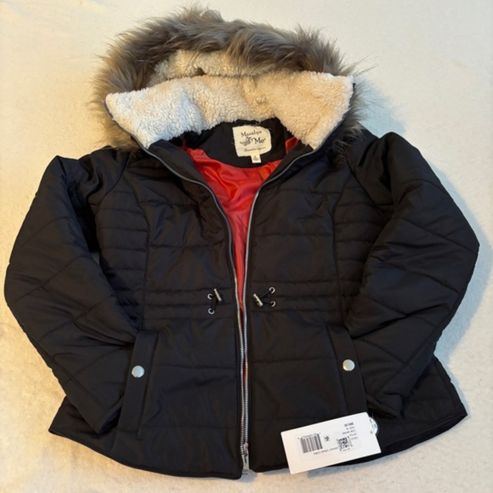 Maralyn & Me Black Faux Fur Hooded‎ Jacket Size XS NWT